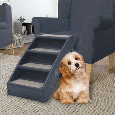 vidaXL Folding 4-Step Dog Stairs - Dark Grey - PP, Felt - Max 75kg Load - Image 3