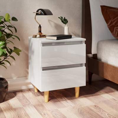 Vidaxl White Bed Cabinet & Solid Pinewood Legs High Gloss 40X35x50 Cm