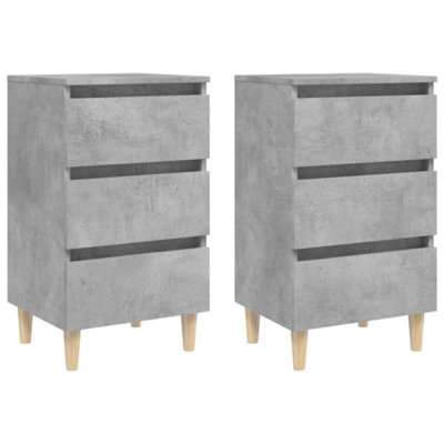 Vidaxl Bed Cabinets & Solid Wood Legs 2 Pcs Concrete 40X35x69 Cm Grey