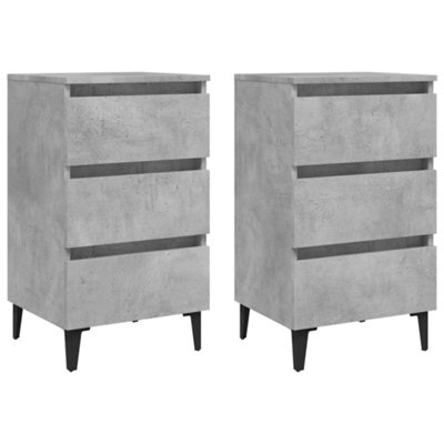 Vidaxl Bed Cabinet With Metal Legs 2 Pcs Concrete 40X35x69 Cm Grey