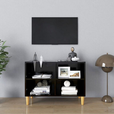 Vidaxl Tv Cabinet With Solid Wood Legs 69.5X30x50 Cm Black