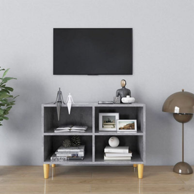 Vidaxl Tv Cabinet With Solid Wood Legs Concrete 69.5X30x50 Cm Grey