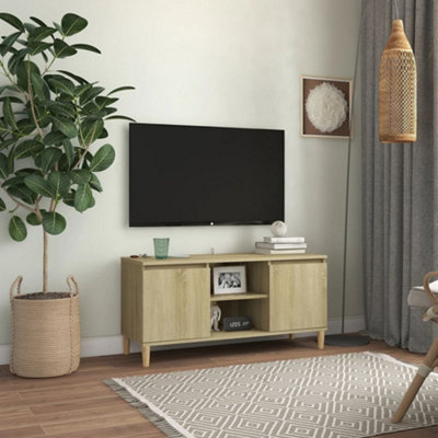Vidaxl Tv Cabinet With Solid Wood Legs Sonoma Oak 103.5X35X50 Cm from B&Q