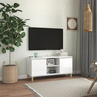 B&Q -  Tv Cabinet & Solid Wood Legs High Gloss White 103.5X35X50 Cm