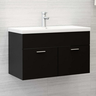 B&Q -  Sink Cabinet With Built-In Basin Black Engineered Wood