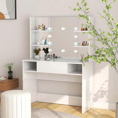 Vidaxl Makeup Table With Led Lights 100X40x135 Cm Mdf Shining White