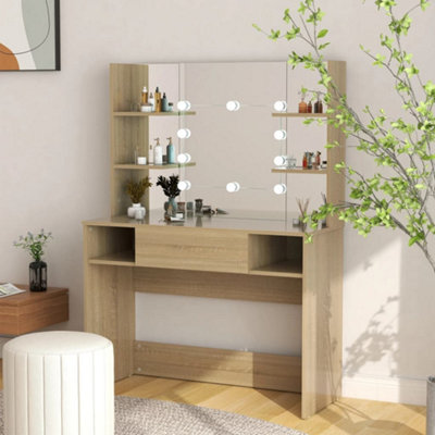 Vidaxl Makeup Table With Led Lights 100X40X135 Cm Mdf Oak from B&Q