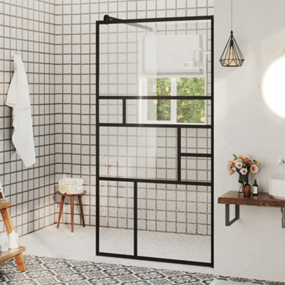 Vidaxl Walk-In Shower Wall With Clear Esg Glass 80X195 Cm Black Shower Walls