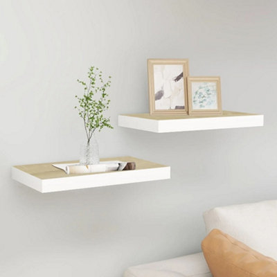 B&Q -  Floating Wall Shelves 2 Pcs Oak And White 40X23X3.8 Cm Mdf