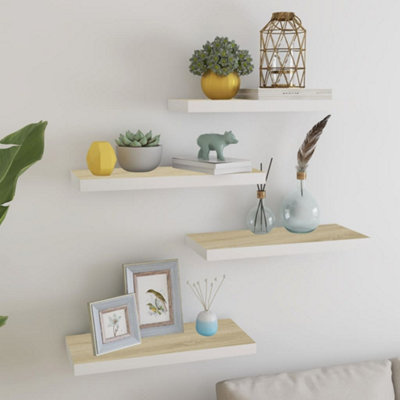 Vidaxl Floating Wall Shelves 4 Pcs Oak And White 60X23.5X3.8 Cm Mdf from B&Q