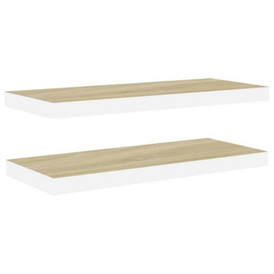 B&Q -  Floating Wall Shelves 2 Pcs Oak And White 80X23.5X3.8 Cm Mdf