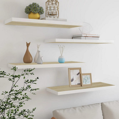 B&Q -  Floating Wall Shelves 4 Pcs Oak And White 80X23.5X3.8 Cm Mdf