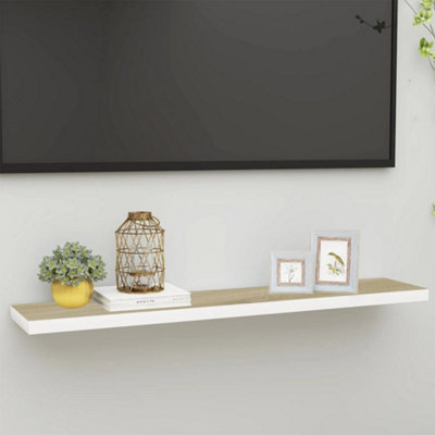 B&Q -  Floating Wall Shelf Oak And White 120X23.5X3.8 Cm Mdf