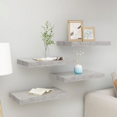 B&Q -  Floating Wall Shelves 4 Pcs Concrete Grey 50X23X3.8 Cm Mdf