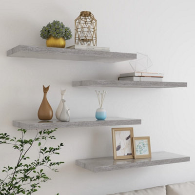 B&Q -  Floating Wall Shelves 4 Pcs Concrete Grey 80X23.5X3.8 Cm Mdf