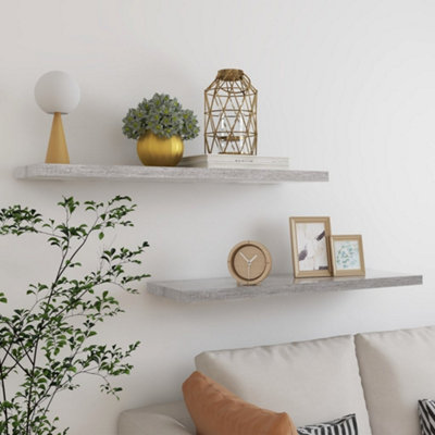 Vidaxl Floating Wall Shelves 2 Pcs Concrete Grey 90X23.5X3.8 Cm Mdf from B&Q