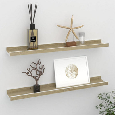 B&Q -  Wall Shelves 2 Pcs White And Sonoma Oak 60X9X3 Cm