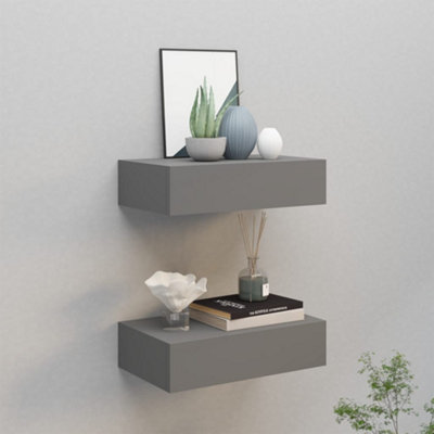 Vidaxl Wall-Mounted Drawer Shelves 2 Pcs 40X23.5x10cm Mdf Grey