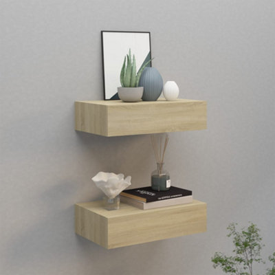 Vidaxl Wall-Mounted Drawer Shelves 2 Pcs Oak 40X23.5X10Cm Mdf from B&Q