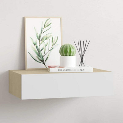 Vidaxl White Wall-Mounted Drawer Shelf Oak And 40X23.5x10cm Mdf Drawer Shelves