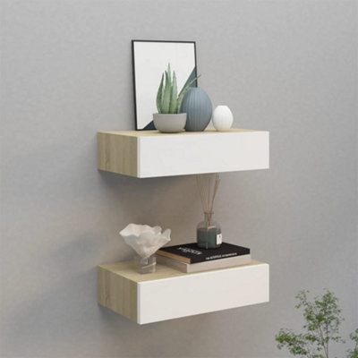 Vidaxl Wall Drawer Shelves 2 Pcs Oak And White 40X23.5X10Cm Mdf from B&Q