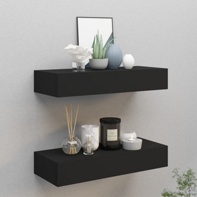Vidaxl Black Wall-Mounted Drawer Shelves Pcs 60X23.5x10cm Mdf Size 2