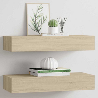 Vidaxl Wall-Mounted Drawer Shelves 2 Pcs Oak 60X23.5X10Cm Mdf from B&Q