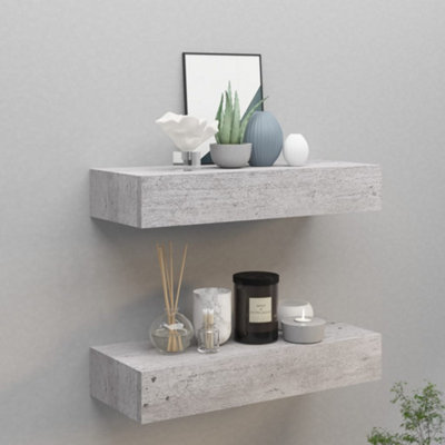 B&Q -  Wall Drawer Shelves 2 Pcs Concrete Grey 60X23.5X10Cm Mdf