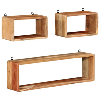Vidaxl 3 Piece Wall Cube Shelf Set Soild Acacia Wood from B&Q
