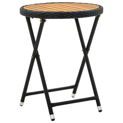 Vidaxl Black Tea Table 60 Cm Poly Rattan And Solid Acacia Wood