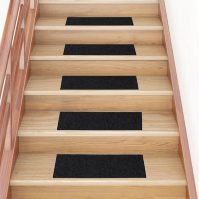 Vidaxl Stair Mats Self-Adhesive 15 Pcs 60X25 Cm Rectangular Black