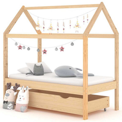 Vidaxl Kids Bed Frame With A Drawer Solid Pine Wood 70X140 Cm