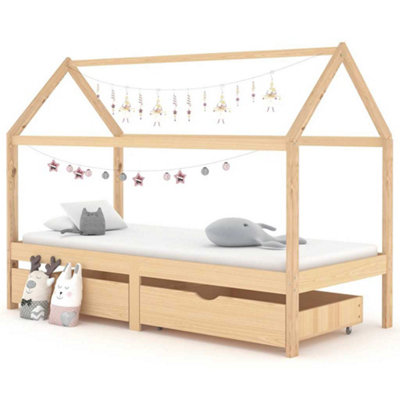 Vidaxl Kids Bed Frame With Drawers Solid Pine Wood 90X200 Cm