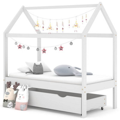 Vidaxl Kids Bed Frame With A Drawer White Solid Pine Wood 70X140 Cm from B&Q