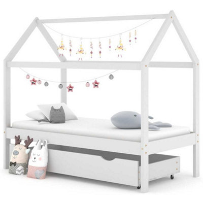 Vidaxl Kids Bed Frame With A Drawer White Solid Pine Wood 80X160 Cm from B&Q