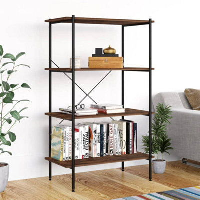 B&Q -  4-Tier Shelving Unit Black And Dark Wood 80X40X130 Cm