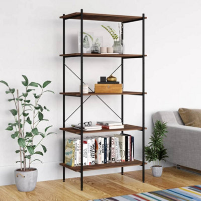 B&Q -  5-Tier Shelving Unit Black And Dark Wood 80X40X163 Cm