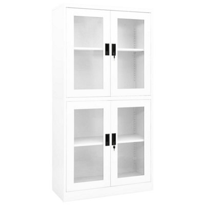 B&Q -  Office Cabinet White 90X40X180 Cm Steel And Tempered Glass