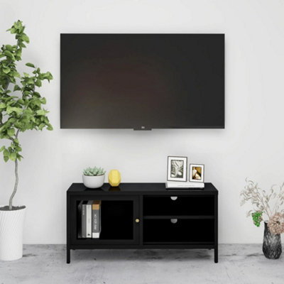 Vidaxl Tv Cabinet Black 90X30X44 Cm Steel And Glass
