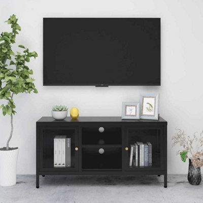 B&Q -  Tv Cabinet Black 105X35X52 Cm Steel And Glass