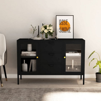 B&Q -  Sideboard Black 105X35X70 Cm Steel And Tempered Glass