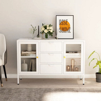B&Q -  Sideboard White 105X35X70 Cm Steel And Tempered Glass