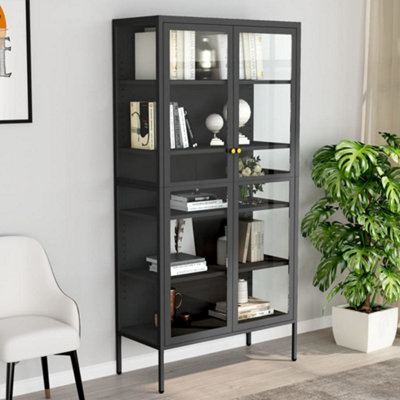 B&Q -  Display Cabinet Anthracite 90X40X180 Cm Steel And Tempered Glass