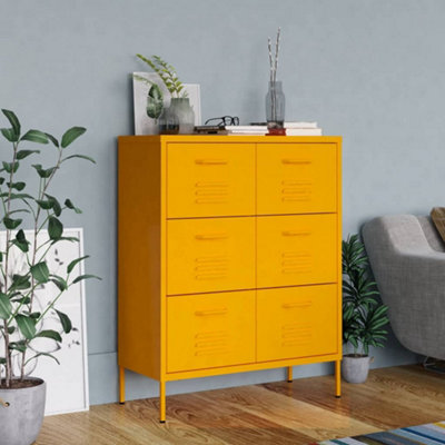 B&Q -  Drawer Cabinet Mustard Yellow 80X35X101.5 Cm Steel