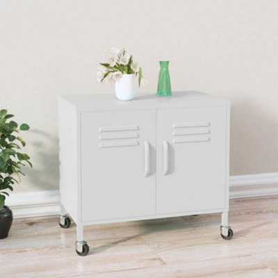 vidaXL Storage Cabinet - White - Steel - 60x35x56 cm - Adjustable Shelf, 4 Wheels - Image 3