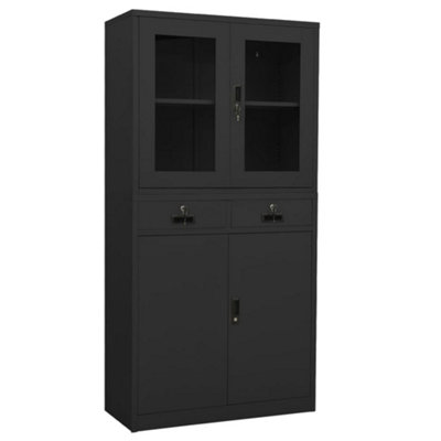 B&Q -  Office Cabinet Anthracite 90X40X180 Cm Steel And Tempered Glass