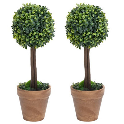B&Q -  Artificial Boxwood Plants 2 Pcs With Pots Ball Shaped Green 56 Cm