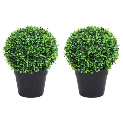 B&Q -  Artificial Boxwood Plants 2 Pcs With Pots Ball Shaped Green 27 Cm
