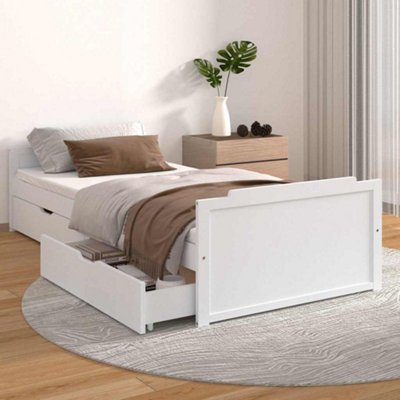 VidaXL Solid Pine Wood Bed Frame with Drawers - 90x200 cm - White - Image 3