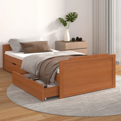 Vidaxl Brown Bed Frame Without Mattress Honey Solid Wood Pine 90X200 Cm Bed Frames